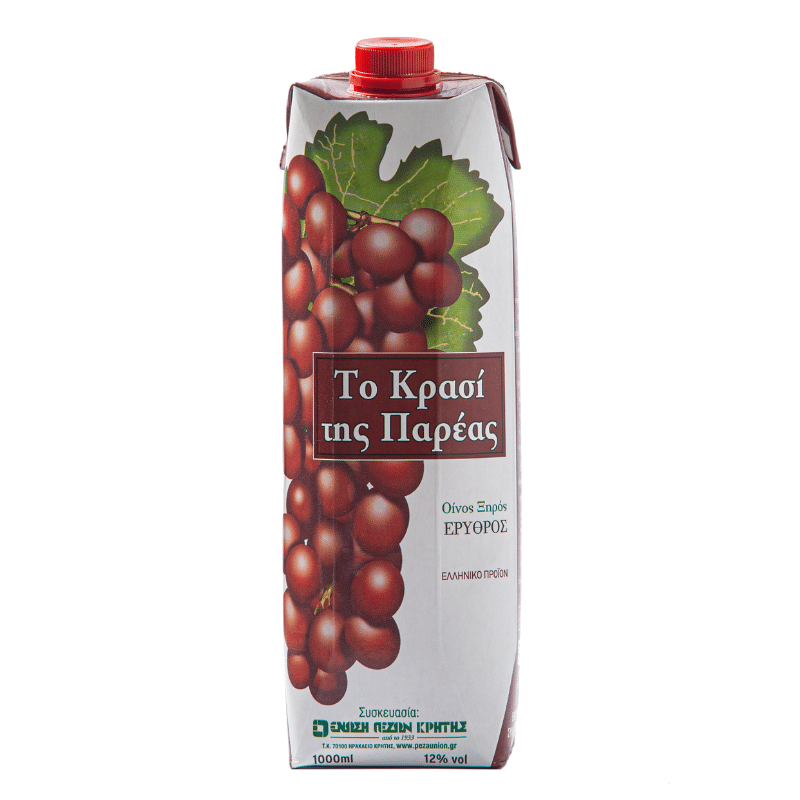 Krasí tis Paréas - Rotwein 1 Liter Tetra Pack von Peza Union bei Araxxon  - Hochwertiges griechisches Produkt.   Krasí tis Paréas - Rotwein 1 Liter Tetra Pack από Peza Union στο Araxxon  - Αυθεντικό ελληνικό προϊόν.